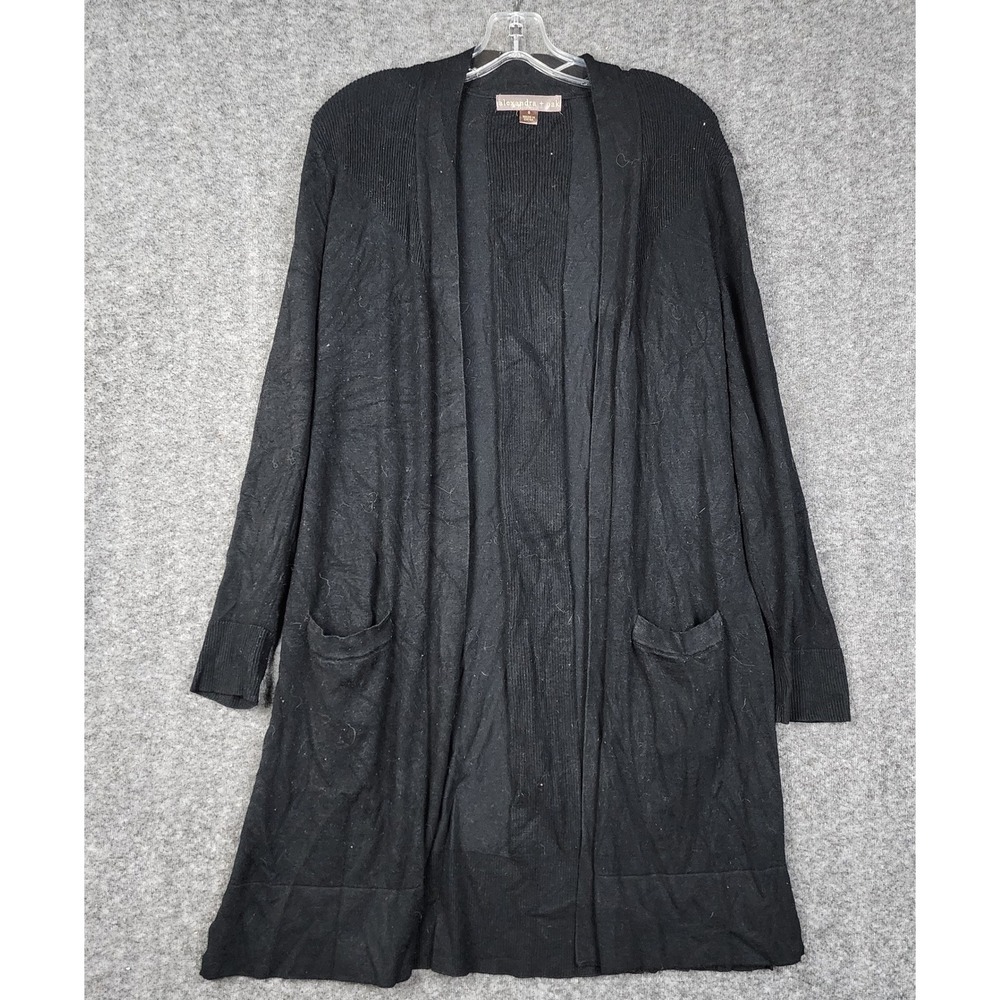 Alexandra‎ + Oak Cardigan Women S Black Longline Open Front Ribbed Back S22089